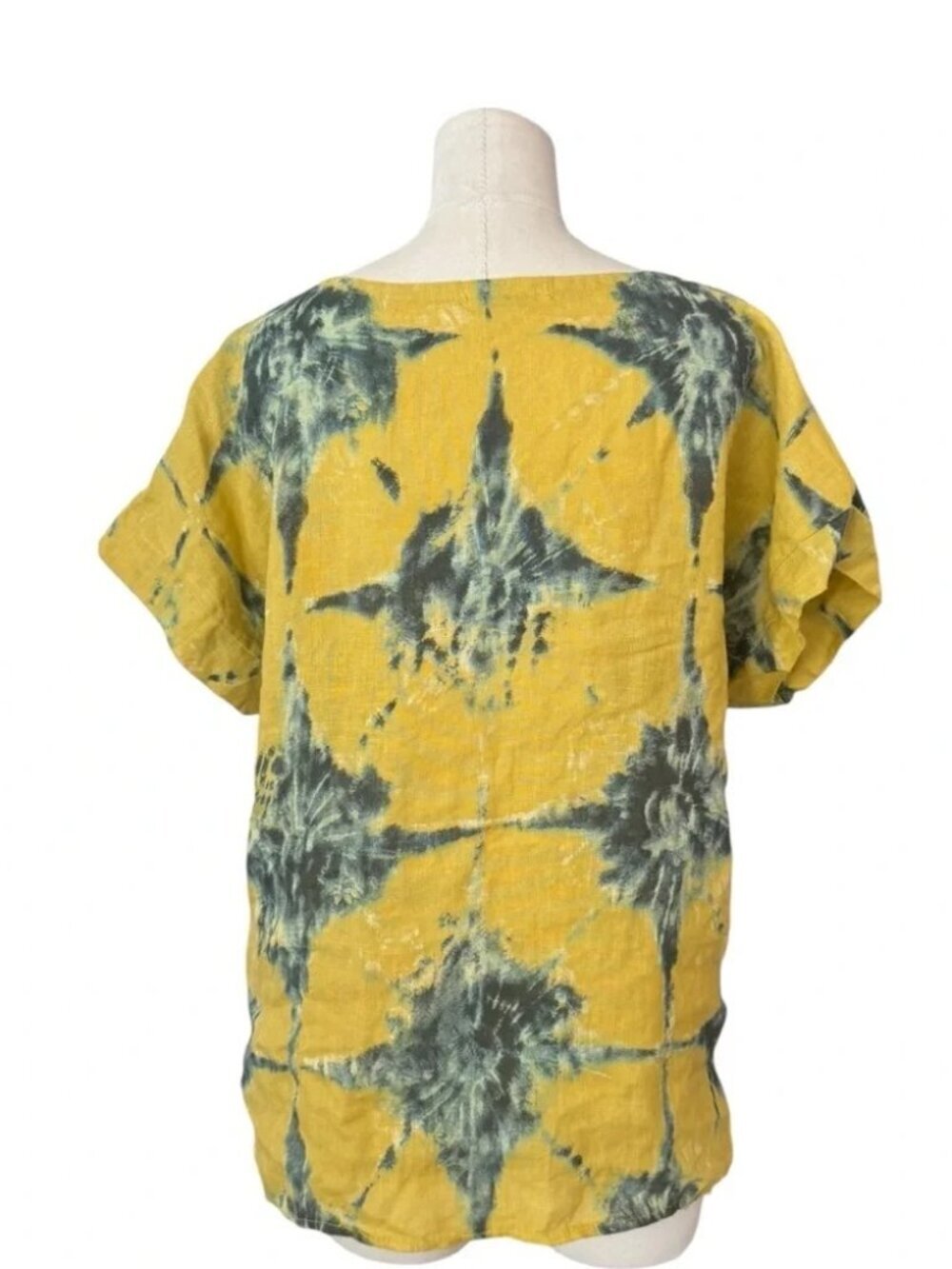 BELLAMBIA - 100% Linen Yellow Abstract Floral Short Sleeve Top Size S - Picture 4 of 8